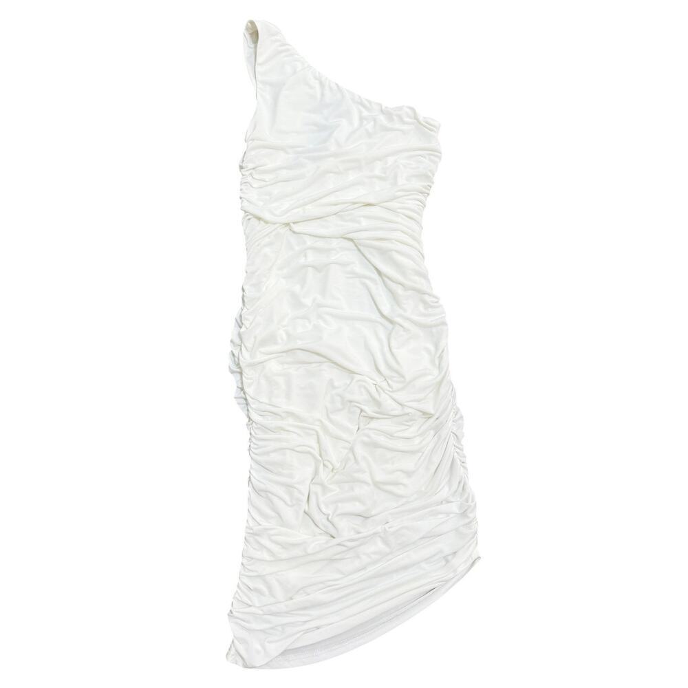 Lulus Total Appeal White Ruched One-Shoulder Bodycon Midi Dress size M NWT - Picture 2 of 4